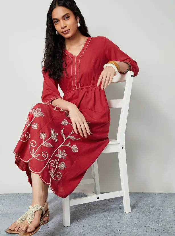 COLOUR ME Embroidered Midi Dress